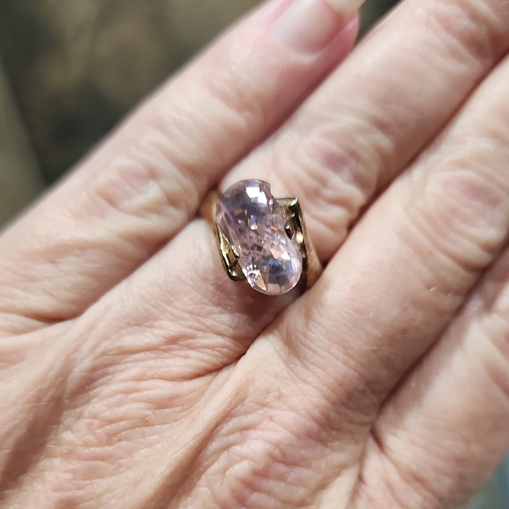 Elegant Sterling Silver Gold Vermeil Ring Size 6.25 with Pink Gemstone Estate